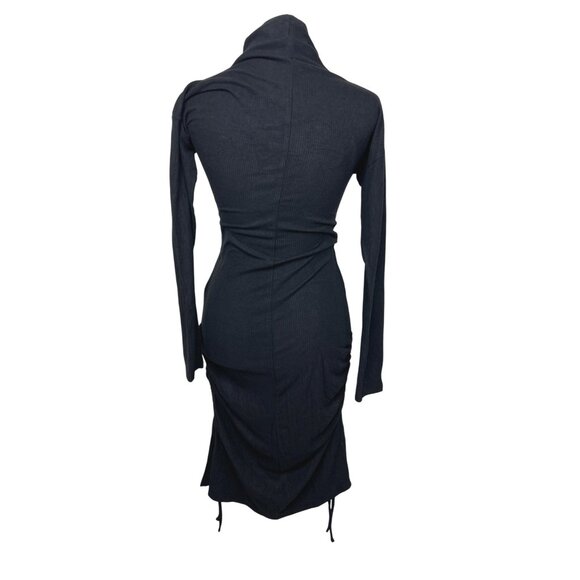 Anthropologie Saturday/Sunday Black Ribbed Long-Sleeve Dress With Drawstring XS - Picture 4 of 13